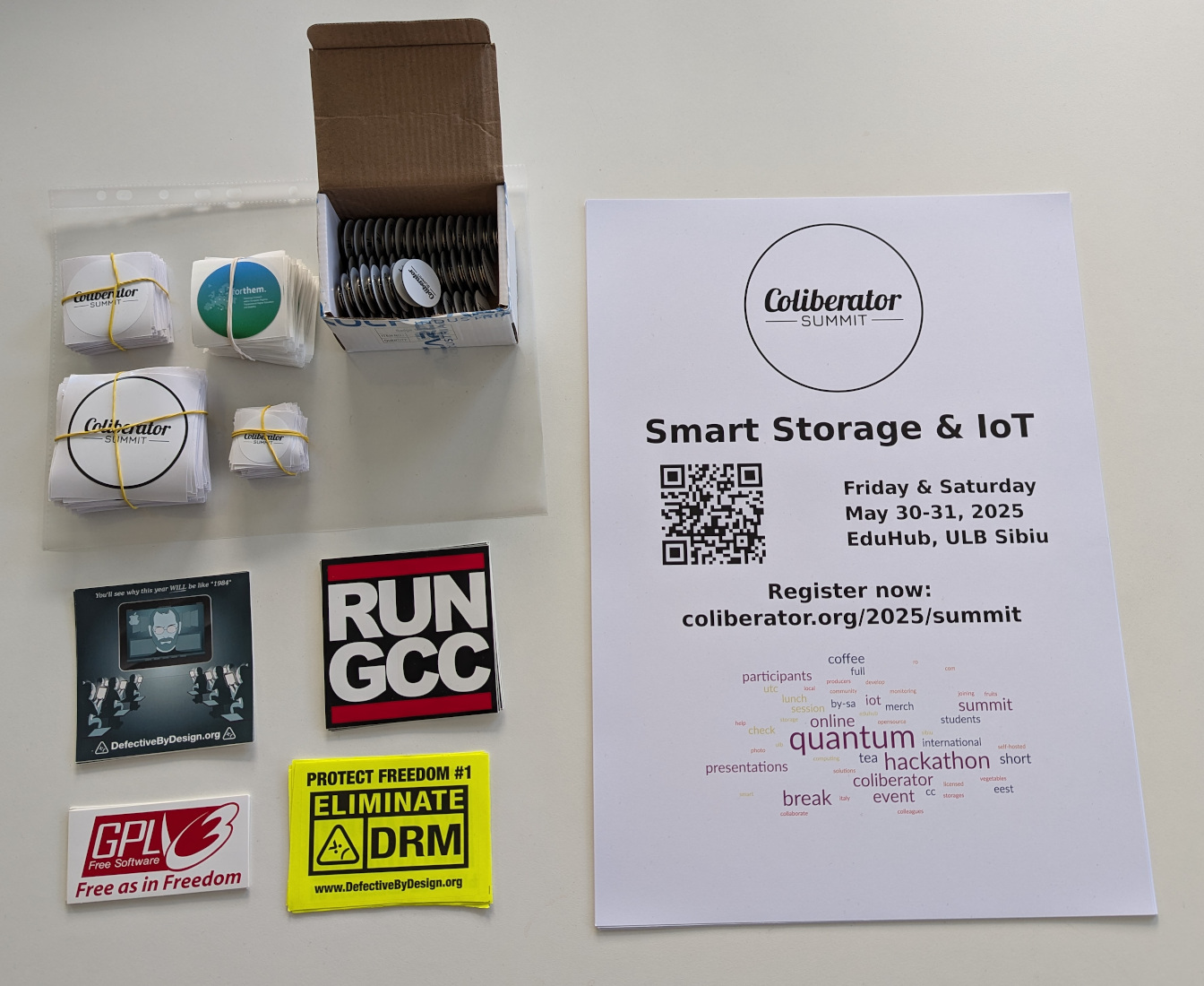 Coliberator & FSF Stickers and Pins